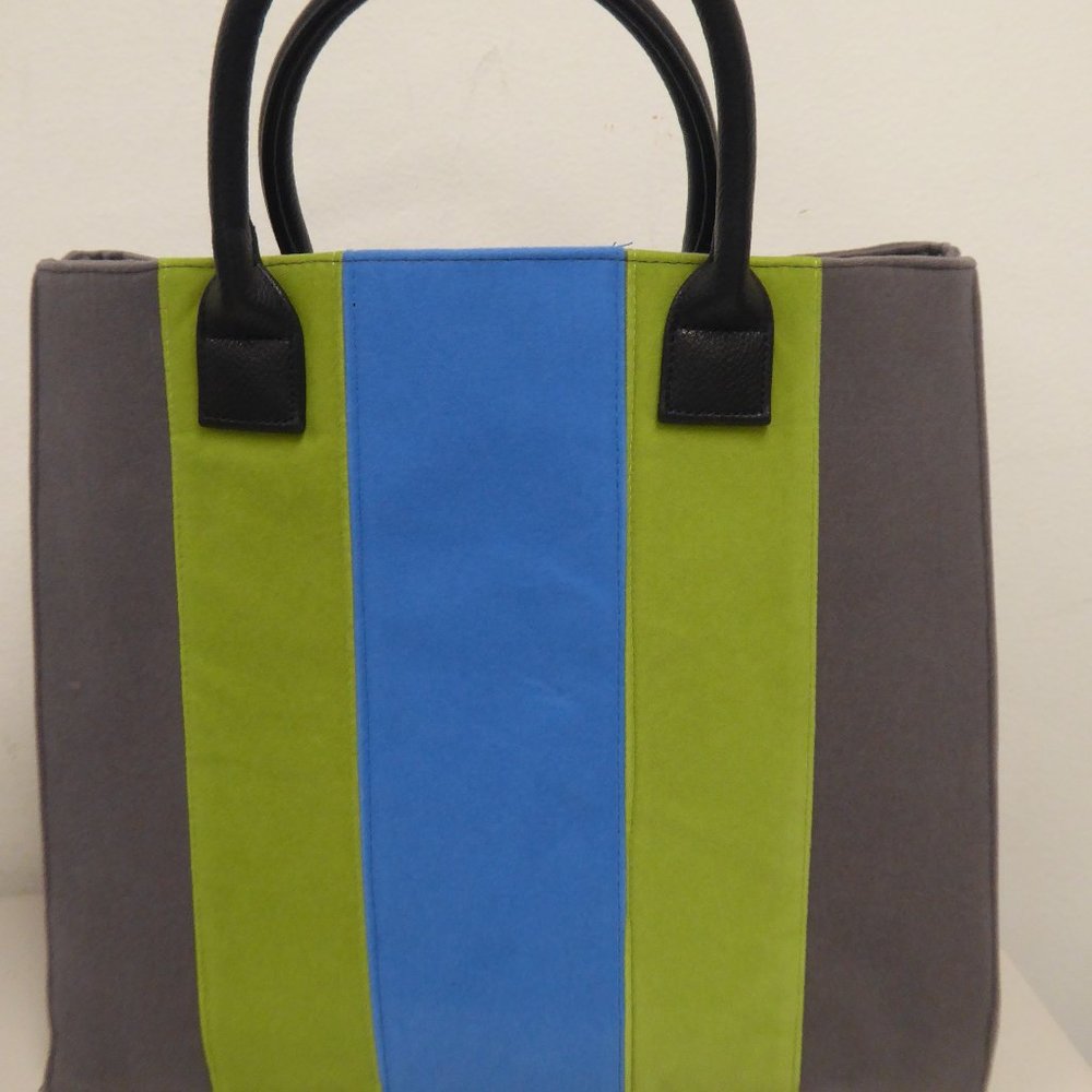 LULU dharma gray blue green stripes velvet tote bag 18" NEW